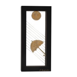 PANDORA ARTSHOP WALLPIECE RAIN.BRASS MICROSCULPTURE - WOODEN FRAME 35x16x4cm.