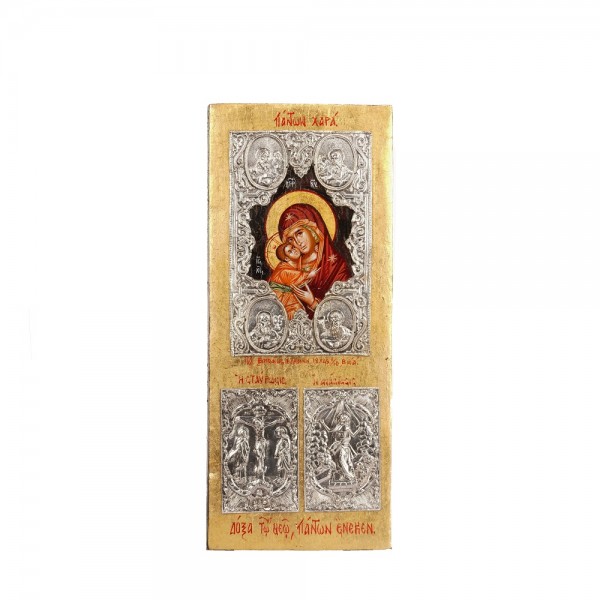 PANDORA ARTSHOP ICON VIRGIN MARY THE JOY OF ALL EGG-TEMPERA ON WOOD 43x18x4.5cm SILVER 925°