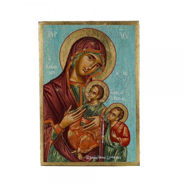 PANDORA ARTSHOP ICON VIRGIN MARY-CHRIST-PRODROMOS EGG-TEMPERA WOOD 25x35x2.5cm