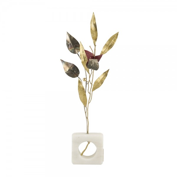 PANDORA ARTSHOP OLIVE-VINE LEAVES, BRASS-AZARDO-MARBLE BASE 37x8x3cm