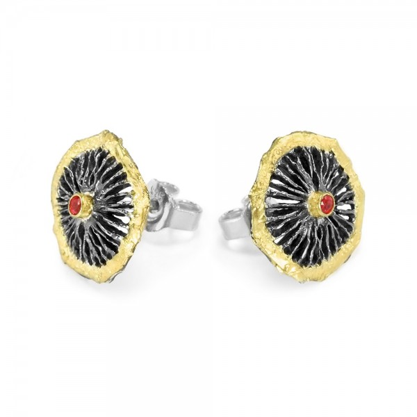 PANDORA ARTSHOP EARINGS RUBIES ,GOLD 18K, OXIDIZED SILVER  925° 1.5cm