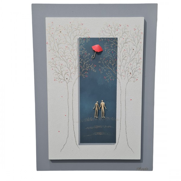 PANDORA ARTSHOP WALLPIECE COUPLE MOONLIGHT BRONZE WOODEN FRAME 30x30cm