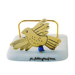 PANDORA ARTSHOP CARDHOLDER BIRD BRASS ON MARBLE 6x10x8cm