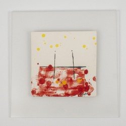 PANDORA ARTSHOP WALLPIECE RED CERAMIC-WOODEN FRAME-PLEXIGLASS 27x27cm