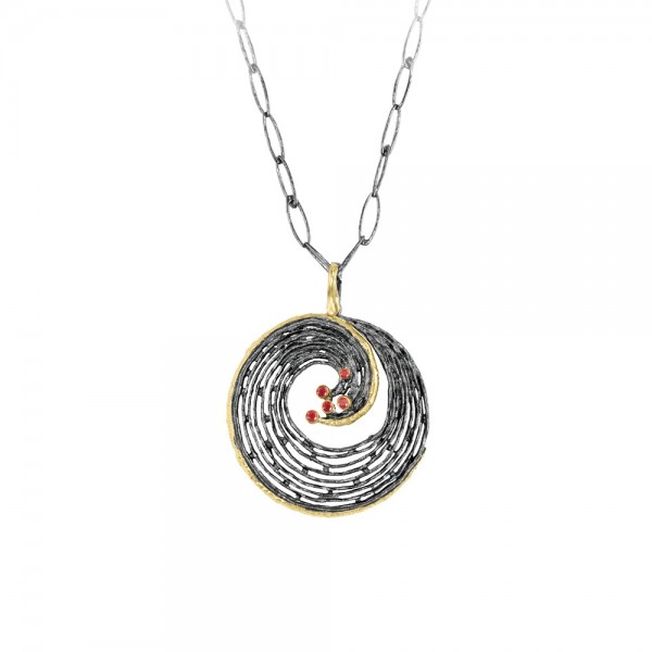 PANDORA ARTSHOP PENDANT RUBΥ ,GOLD 18K, OXIDIZED SILVER  925° 3cm