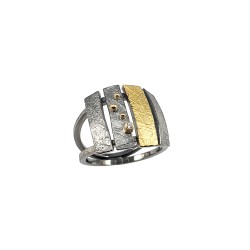 PANDORA ARTSHOP RING SILVER 925° OXIDIZED GOLD 22K DIAMOND 0.01ct 10x10mm