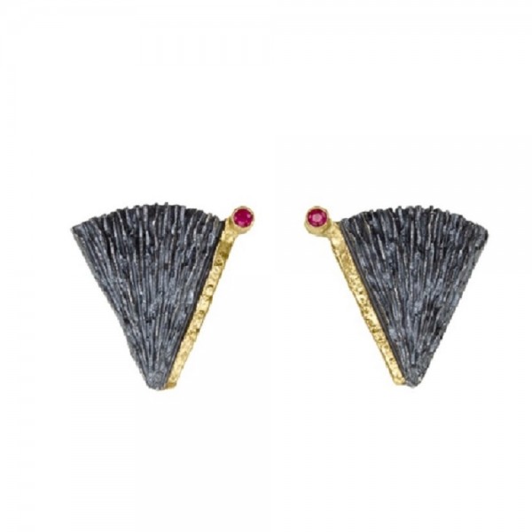 PANDORA ARTSHOP EARINGS RUBIES ,GOLD 18K, OXIDIZED SILVER  925° 1.5cm