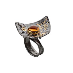 PANDORA ARTSHOP RING SILVER 925°,GOLD 18K & CITRINE , ADJUSTABLE