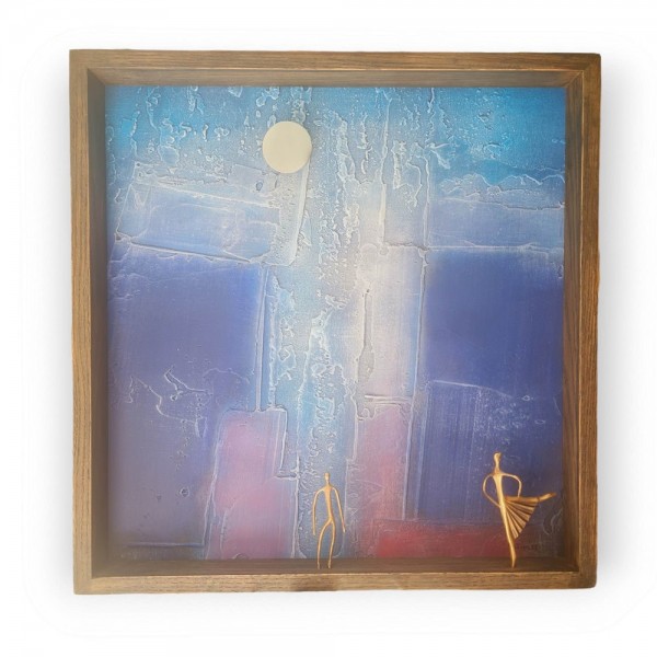 PANDORA ARTSHOP WALLPIECE BRONZE SCULPTURE COUPLE DANCERS PAINTING 40x40 cm