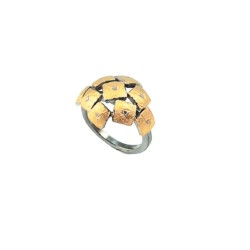 PANDORA ARTSHOP RING NINE DIAMONDS 0,09ct SILVER 925° OXIDIZED GOLD 22K  2.5cm