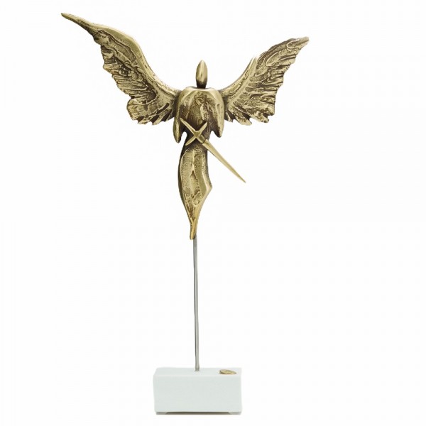 PANDORA ARTSHOP BRASS ANGEL WITH OLIVE BRANCΗ ON MARBLE 41x13.5cm