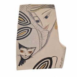 PANDORA ARTSHOP WALLPIECE WOMAN WITH CAT HANDPAINTED CERAMIC 32x24cm