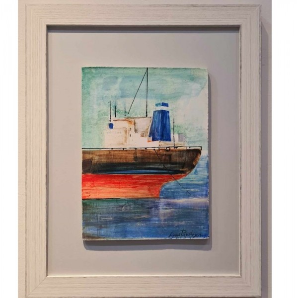 PANDORA ARTSHOP WALLPIECE HANDPAINTED SHIP ON WOODEN FRAME  44x54cm