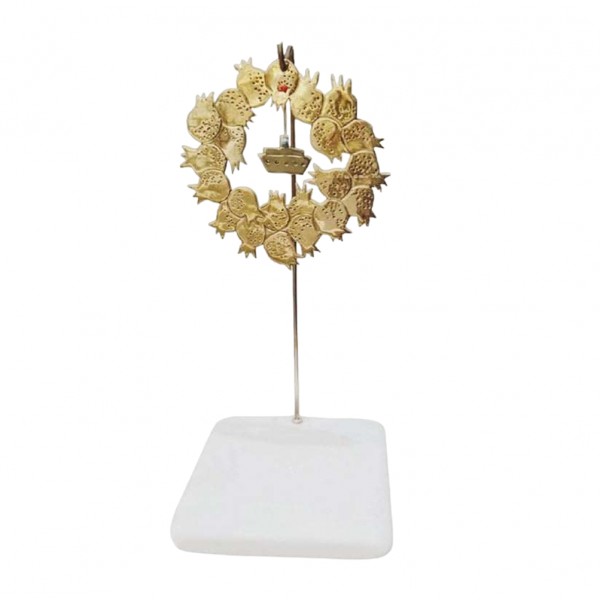 PANDORA ARTSHOP BRASS POMEGRANATES-WREATH SHIP ON MARBLE BASE 21x10x9cm