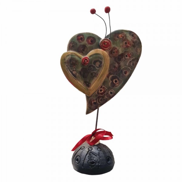 PANDORA ARTSHOP DOUBLE HEARTS CLAY STONEWARE GOLD 22K 20x14x7cm