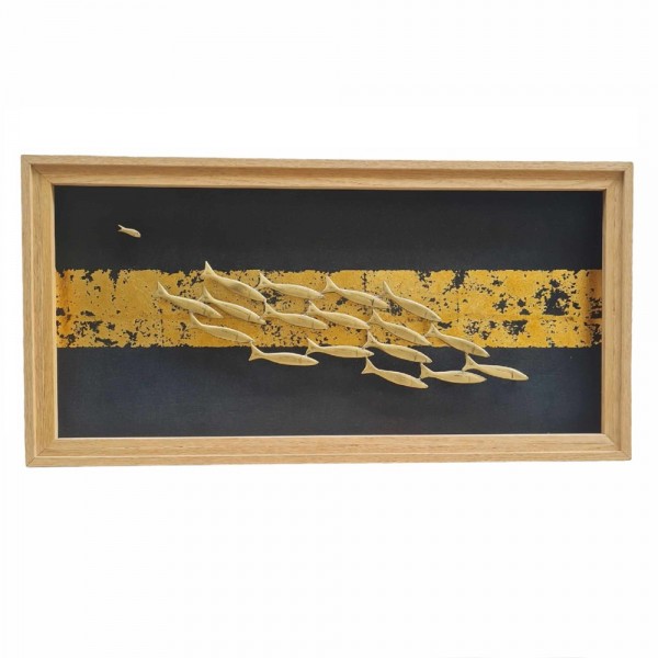 PANDORA ARTSHOP WALLPIECE FISHES BRONZE- GOLD LEAF 67x34cm