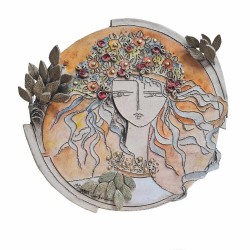 Επιτοίχιο γλυπτό γυναίκα με λουλούδια & φύλλα ελιάς από πηλό stoneware 40cm