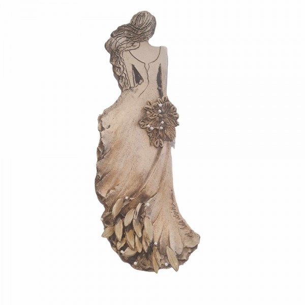 Wallpiece woman with olive leaves clay stoneware 47x19 cm