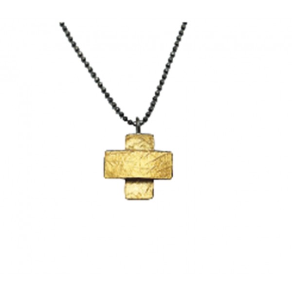 Pendant cross gold 22K, chain oxidized silver 925° .