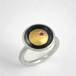 Ring silver 925° gold 22K ruby 0,02ct  1.5cm