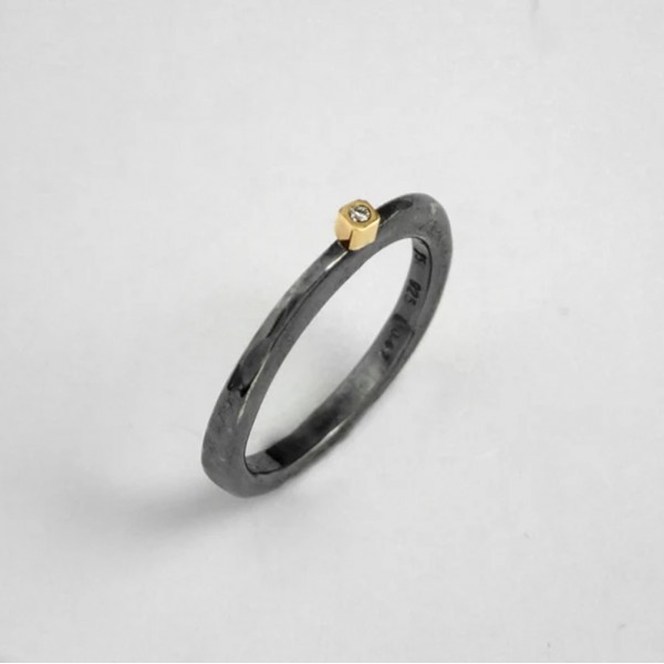 Ring silver 925° gold 22K diamond 0,01ct No 54