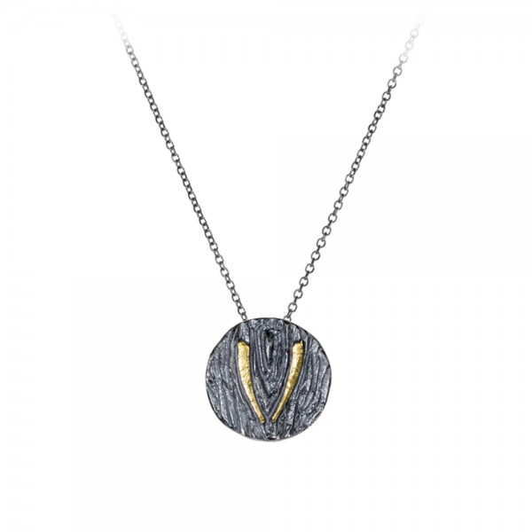 Pendant devil eye gold  18K, oxidized silver  925°  1.7cm chain 45cm