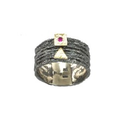 Ring ruby gold 18K oxidized silver  925° 54cm