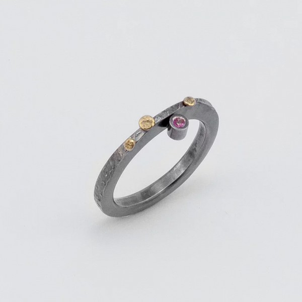 Ring silver 925° gold 22k ruby 0.03ct no 57 .