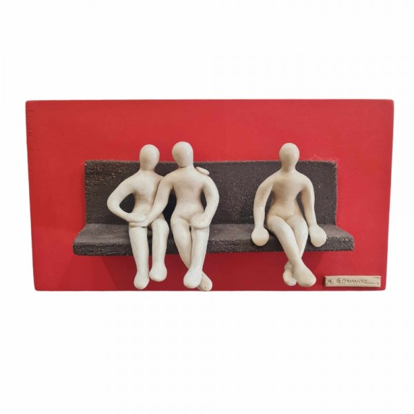 Faces ‘’ bench ’’ wallpiece stoneware clay 30x16x11cm