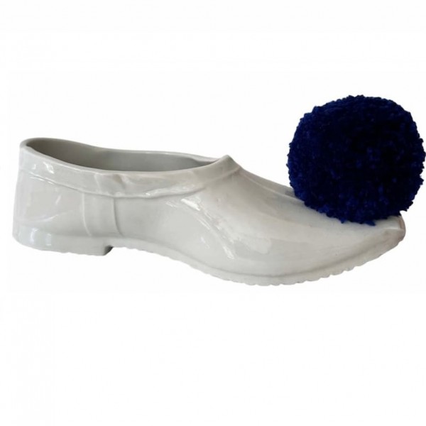 Greek white tsarouchi with blue tassel in porcelain 20x7x5cm