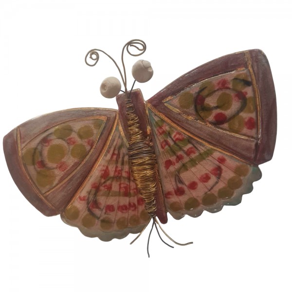 Wallpiece butterfly handpainted clay stoneware 16x21cm.