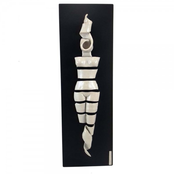 Wallpiece woman on ribbon clay stoneware & porcelain 50x16cm