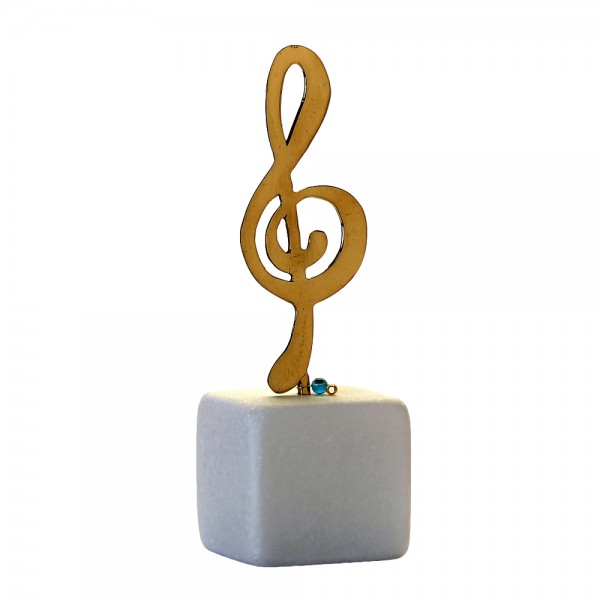 Brass treble clef on marble base 15.5x5x5cm.