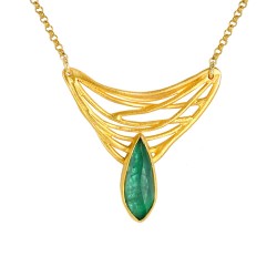 Pendant with stone aventurine matt goldplated silver 925° 4x4cm chain 40cm