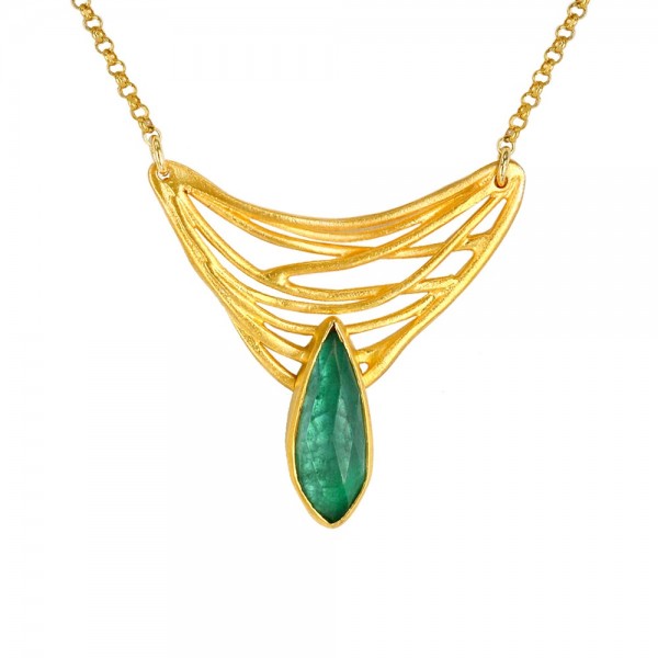 Pendant with stone aventurine matt goldplated silver 925° 4x4cm chain 40cm