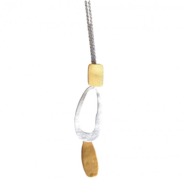 Pendant silver & matt goldplated silver 925° 7.5x2cm chain 54cm