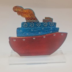 Handpainted ship on metallic base 18x18x6 cm.