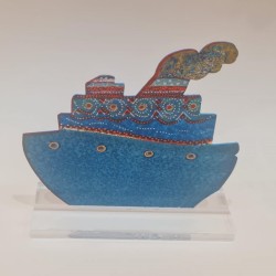 Handpainted ship on metallic base 13x13x4 cm.