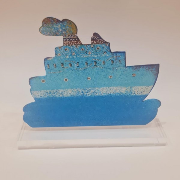 Handpainted ship on metallic base 18x16x6 cm.