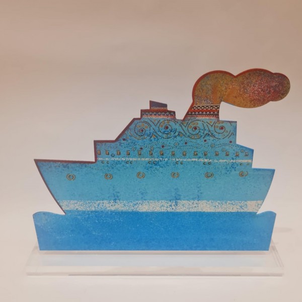 Handpainted ship on metallic base 28x22x6 cm.