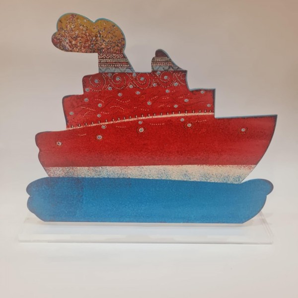 Handpainted ship on metallic base 32x26x6 cm.