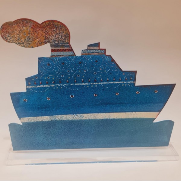 Handpainted ship on metallic base 32x26x6 cm.