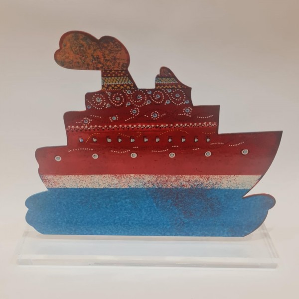 Handpainted ship on metallic base  21x24x6 cm.