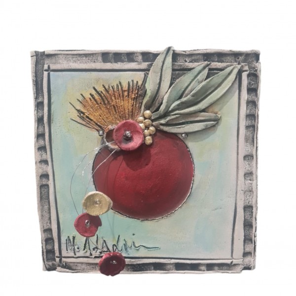 Wallpiece pomegranate clay stoneware 19x19cm