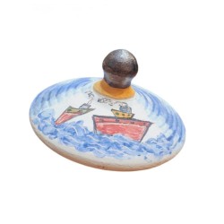 Spinning top with ships handpainted ceramic 8x14 cm