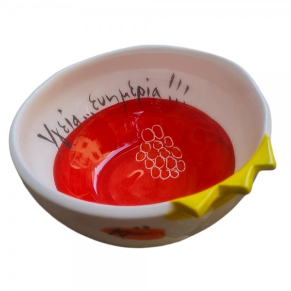 Bowl handmade handpainted pomegranate clay 12cm