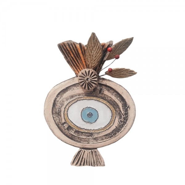 Wallpiece pomegranate with devil eye clay stoneware 19x13cm