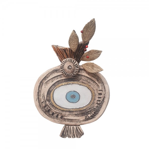 Wallpiece pomegranate with devil eye clay stoneware 22x17cm