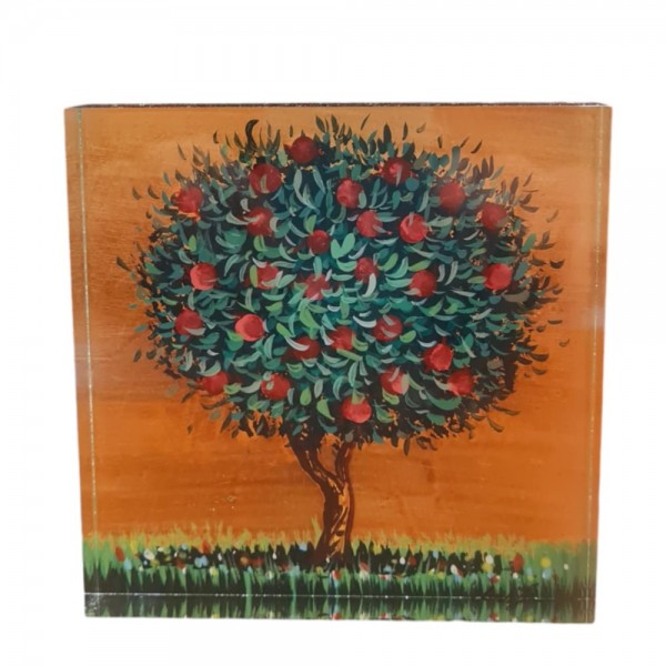 Pomegranate tree painting on plexiglass 12x12x2cm