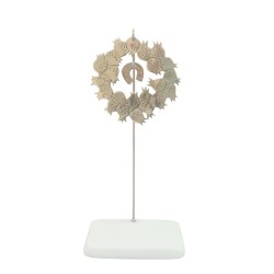 Brass wreath with pomegranates and horseshoe on marble base 21x10x9cm